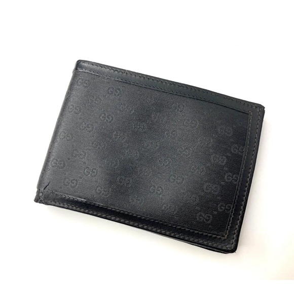 GUCCI 1990s GG MONOGRAM PVC LEATHER WALLET GOLD PLATE BIFOLD BLACK - Picture 2 of 9